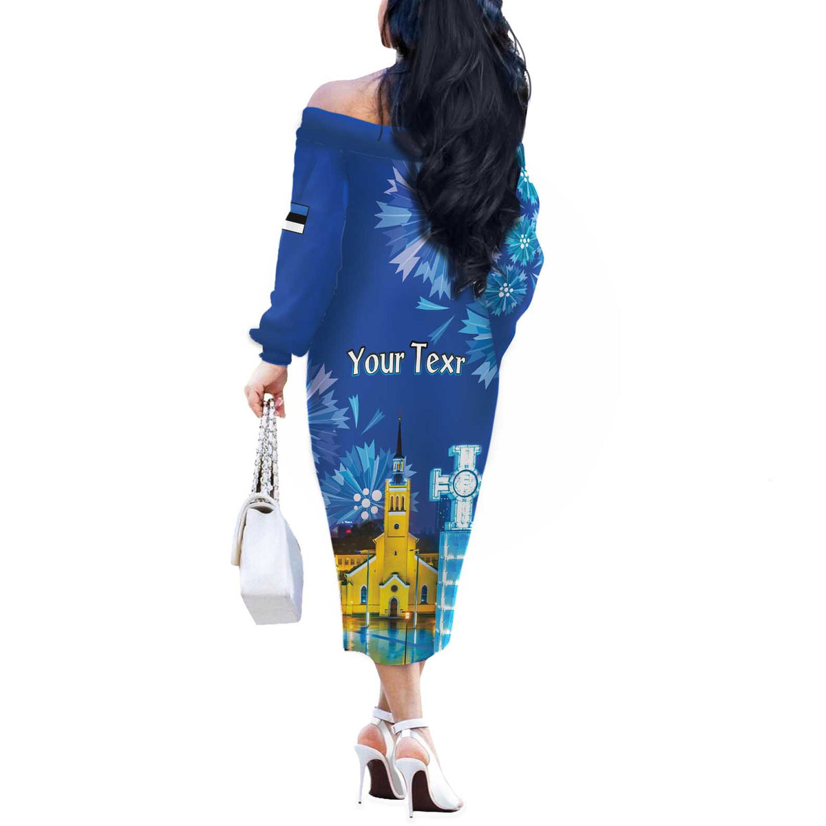 Personalized Estonian Restoration of Independence Off The Shoulder Long Sleeve Dress Freedom Square Tallinn Capital