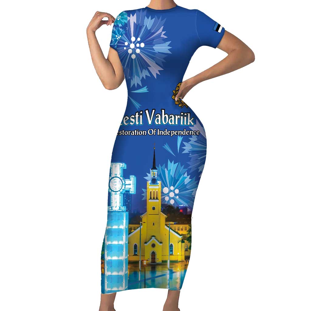 Personalized Estonian Restoration of Independence Short Sleeve Bodycon Dress Freedom Square Tallinn Capital