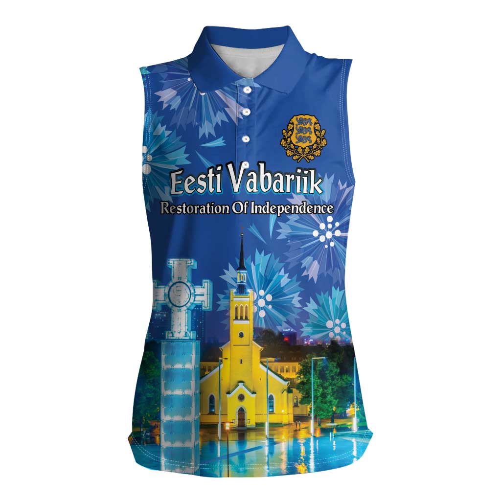 Personalized Estonian Restoration of Independence Women Sleeveless Polo Shirt Freedom Square Tallinn Capital