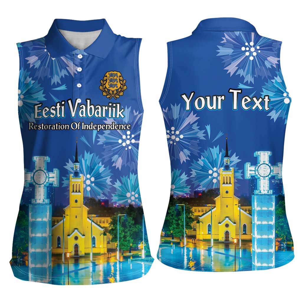 Personalized Estonian Restoration of Independence Women Sleeveless Polo Shirt Freedom Square Tallinn Capital