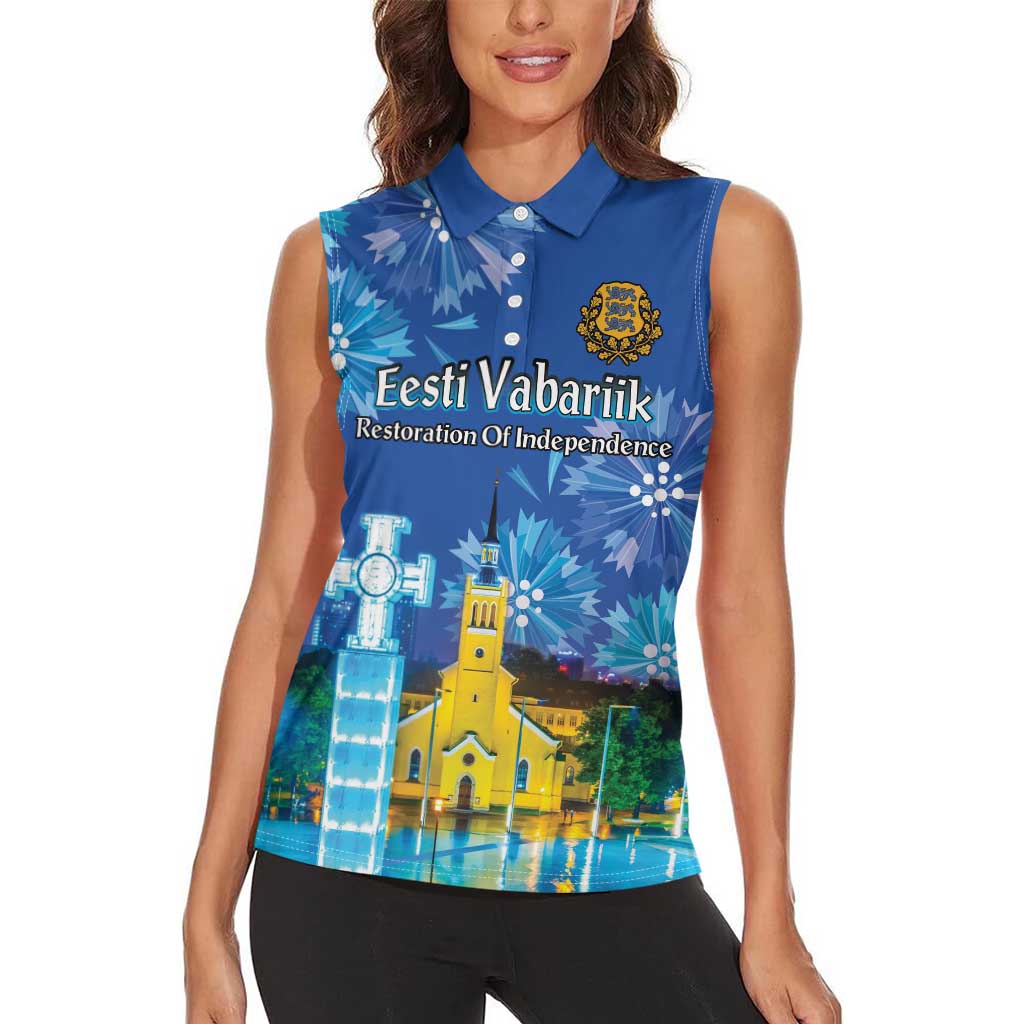 Personalized Estonian Restoration of Independence Women Sleeveless Polo Shirt Freedom Square Tallinn Capital