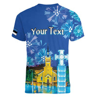 Personalized Estonian Restoration of Independence Women V-Neck T-Shirt Freedom Square Tallinn Capital