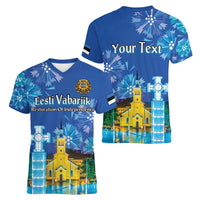 Personalized Estonian Restoration of Independence Women V-Neck T-Shirt Freedom Square Tallinn Capital
