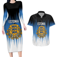 Custom Estonia Football Couples Matching Long Sleeve Bodycon Dress and Hawaiian Shirt Come On Kalevipojad