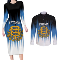 Custom Estonia Football Couples Matching Long Sleeve Bodycon Dress and Long Sleeve Button Shirt Come On Kalevipojad