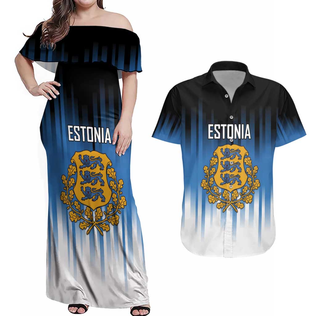 Custom Estonia Football Couples Matching Off Shoulder Maxi Dress and Hawaiian Shirt Come On Kalevipojad