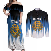 Custom Estonia Football Couples Matching Off Shoulder Maxi Dress and Long Sleeve Button Shirt Come On Kalevipojad