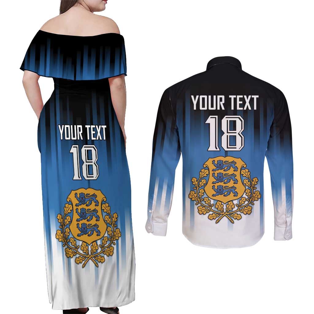 Custom Estonia Football Couples Matching Off Shoulder Maxi Dress and Long Sleeve Button Shirt Come On Kalevipojad