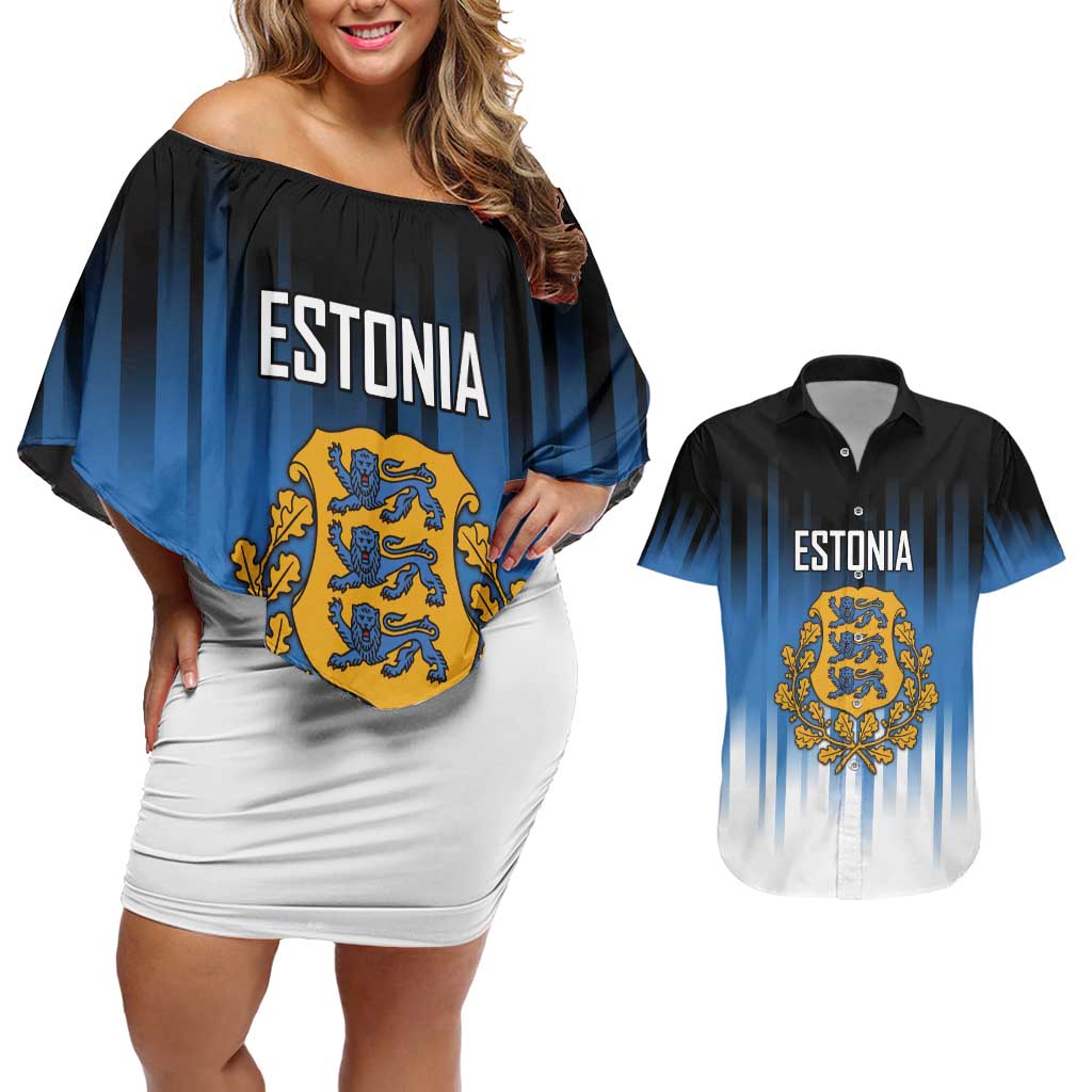 Custom Estonia Football Couples Matching Off Shoulder Short Dress and Hawaiian Shirt Come On Kalevipojad