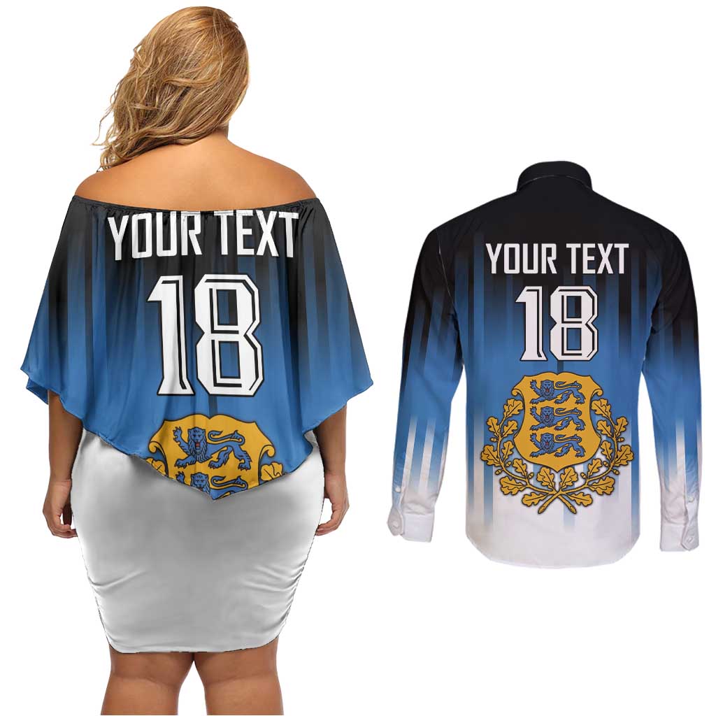 Custom Estonia Football Couples Matching Off Shoulder Short Dress and Long Sleeve Button Shirt Come On Kalevipojad