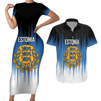 Custom Estonia Football Couples Matching Short Sleeve Bodycon Dress and Hawaiian Shirt Come On Kalevipojad
