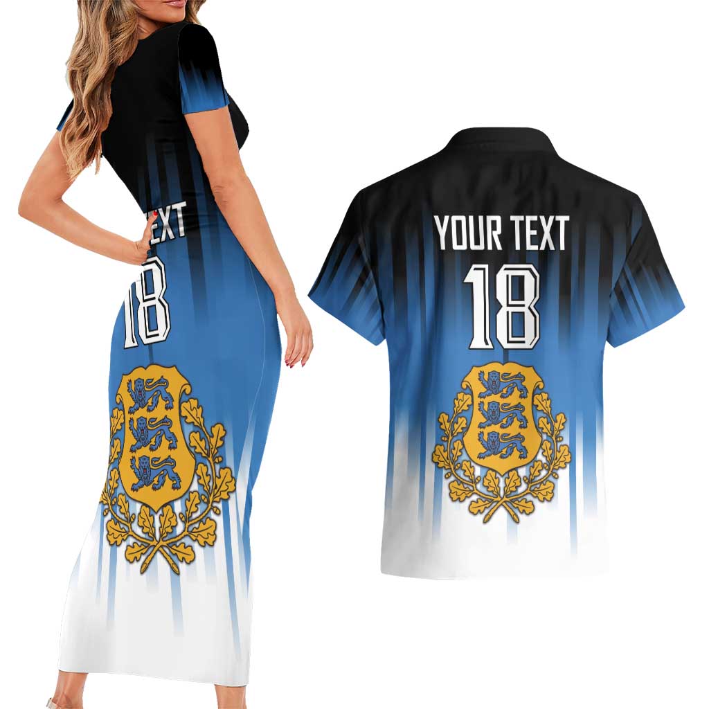 Custom Estonia Football Couples Matching Short Sleeve Bodycon Dress and Hawaiian Shirt Come On Kalevipojad