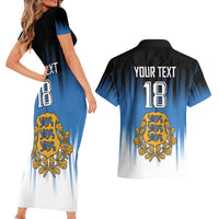 Custom Estonia Football Couples Matching Short Sleeve Bodycon Dress and Hawaiian Shirt Come On Kalevipojad