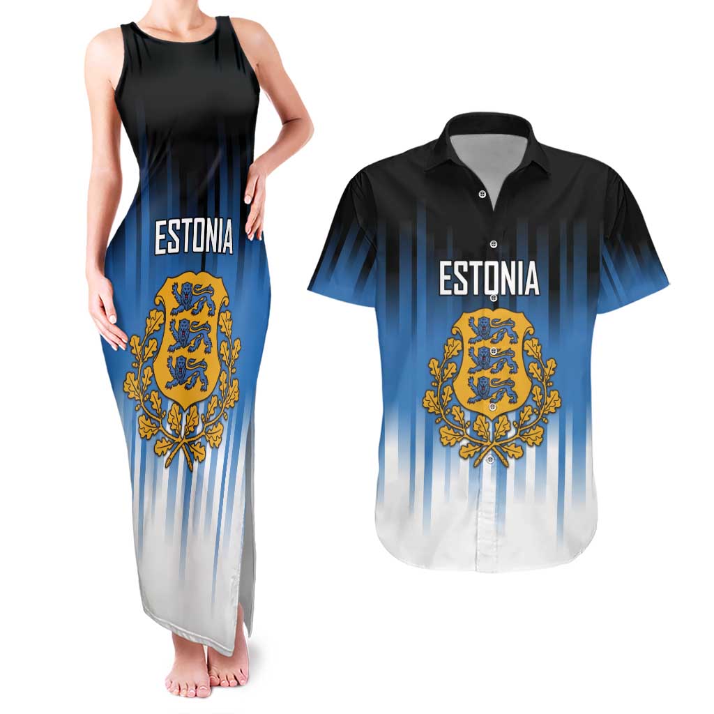 Custom Estonia Football Couples Matching Tank Maxi Dress and Hawaiian Shirt Come On Kalevipojad