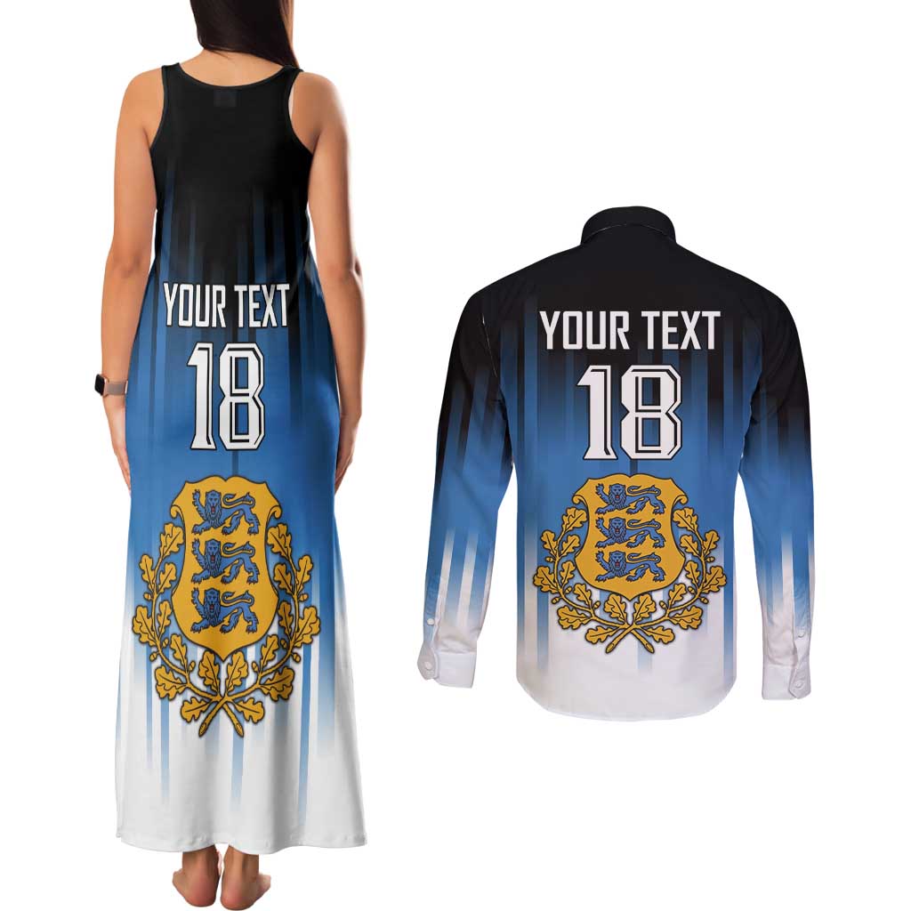 Custom Estonia Football Couples Matching Tank Maxi Dress and Long Sleeve Button Shirt Come On Kalevipojad