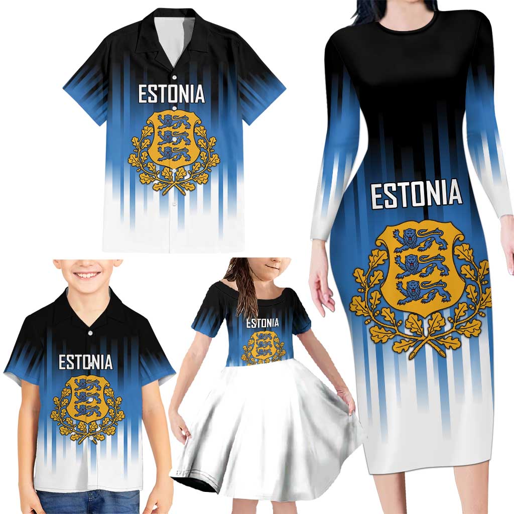 Custom Estonia Football Family Matching Long Sleeve Bodycon Dress and Hawaiian Shirt Come On Kalevipojad