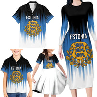 Custom Estonia Football Family Matching Long Sleeve Bodycon Dress and Hawaiian Shirt Come On Kalevipojad