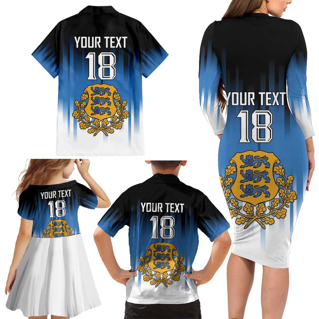 Custom Estonia Football Family Matching Long Sleeve Bodycon Dress and Hawaiian Shirt Come On Kalevipojad