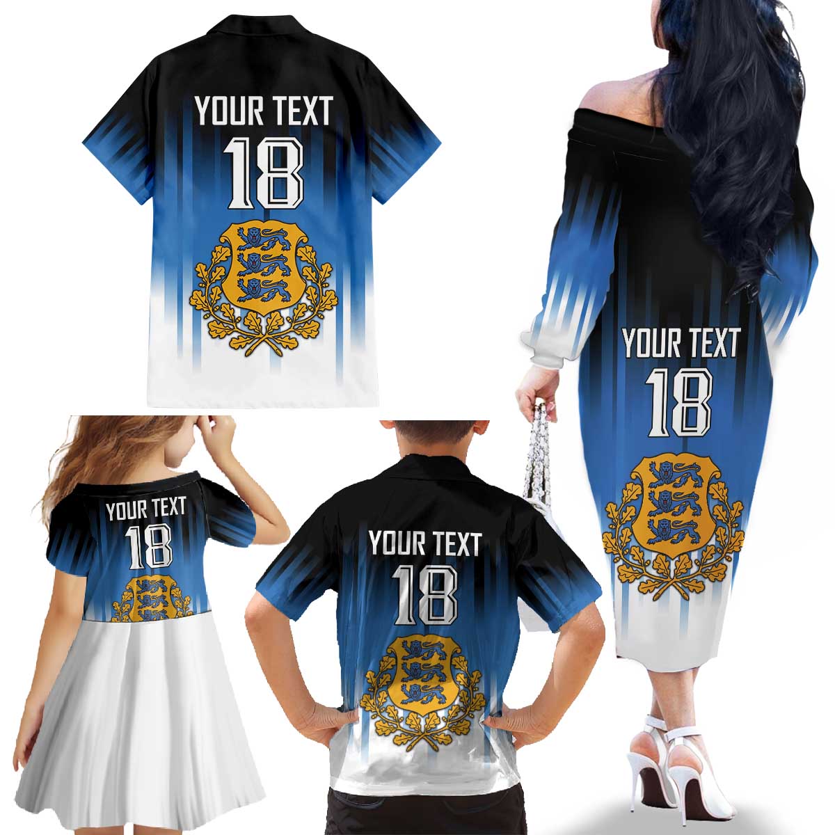 Custom Estonia Football Family Matching Off The Shoulder Long Sleeve Dress and Hawaiian Shirt Come On Kalevipojad