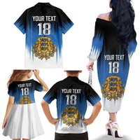 Custom Estonia Football Family Matching Off The Shoulder Long Sleeve Dress and Hawaiian Shirt Come On Kalevipojad