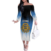 Custom Estonia Football Family Matching Off The Shoulder Long Sleeve Dress and Hawaiian Shirt Come On Kalevipojad