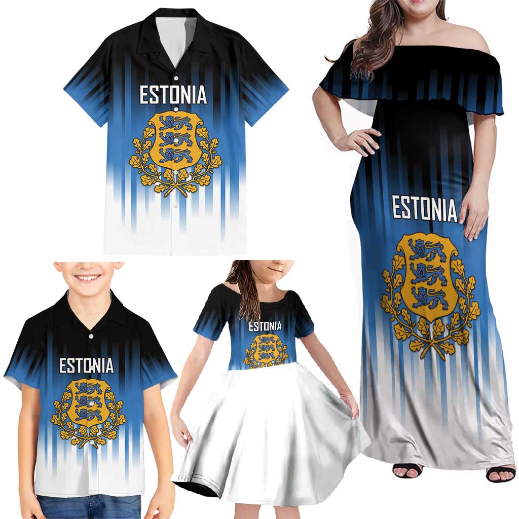 Custom Estonia Football Family Matching Off Shoulder Maxi Dress and Hawaiian Shirt Come On Kalevipojad