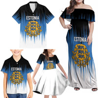 Custom Estonia Football Family Matching Off Shoulder Maxi Dress and Hawaiian Shirt Come On Kalevipojad