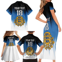 Custom Estonia Football Family Matching Short Sleeve Bodycon Dress and Hawaiian Shirt Come On Kalevipojad