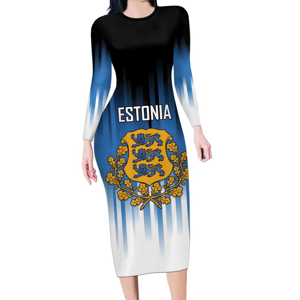 Custom Estonia Football Long Sleeve Bodycon Dress Come On Kalevipojad