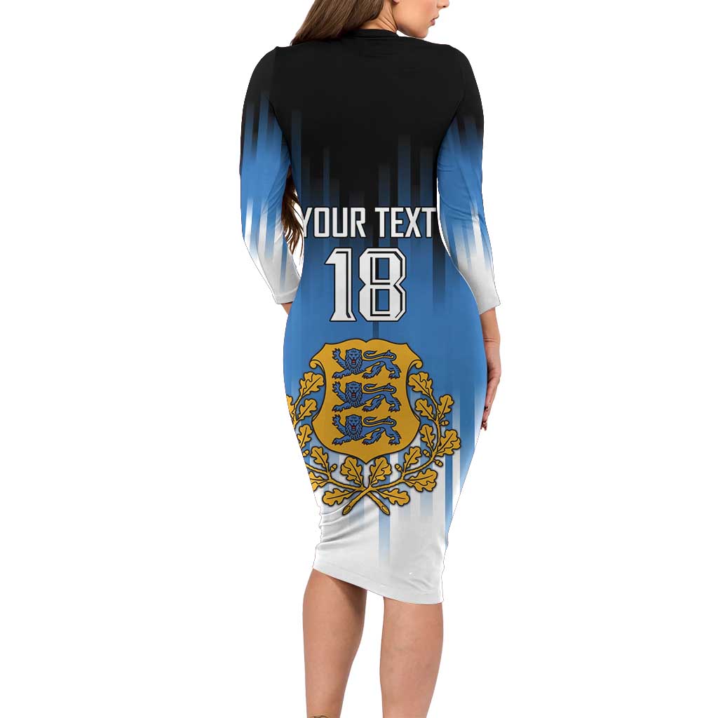 Custom Estonia Football Long Sleeve Bodycon Dress Come On Kalevipojad