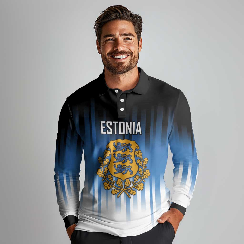 Custom Estonia Football Long Sleeve Polo Shirt Come On Kalevipojad