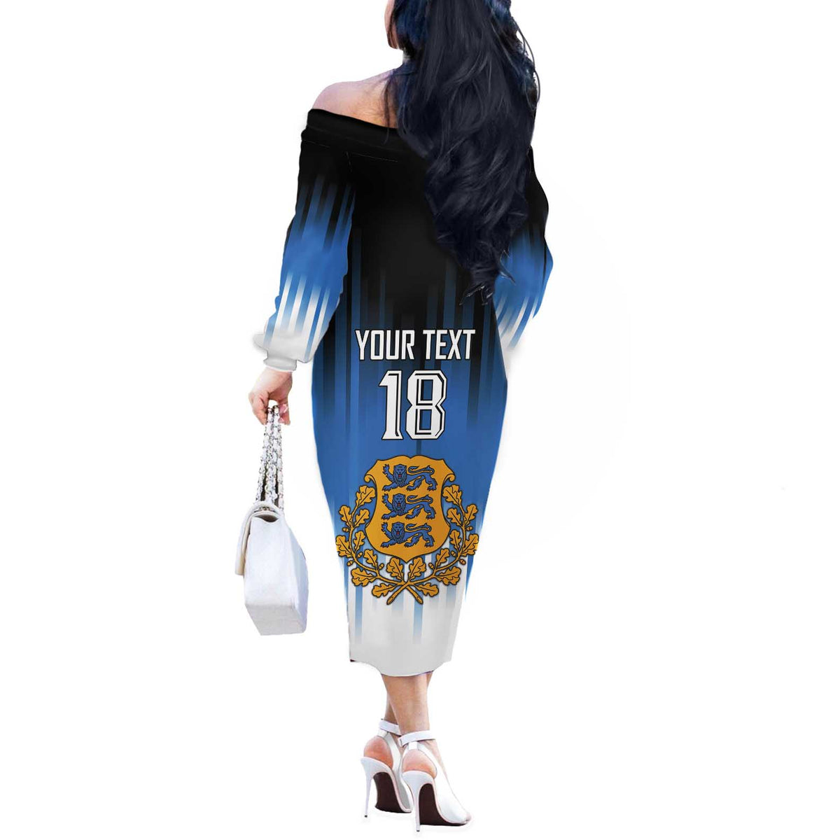 Custom Estonia Football Off The Shoulder Long Sleeve Dress Come On Kalevipojad