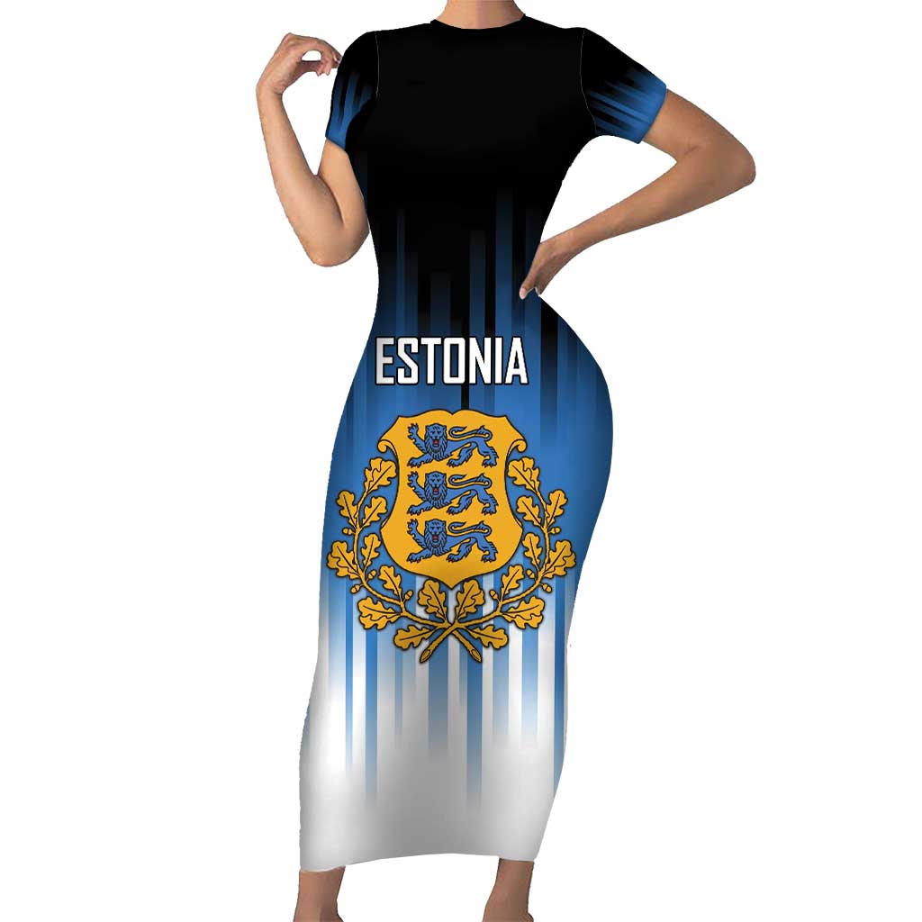 Custom Estonia Football Short Sleeve Bodycon Dress Come On Kalevipojad