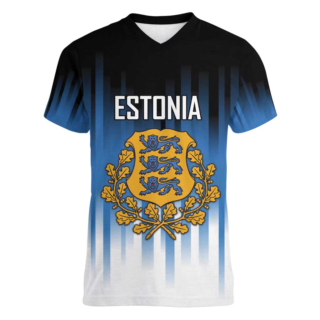 Custom Estonia Football Women V-Neck T-Shirt Come On Kalevipojad