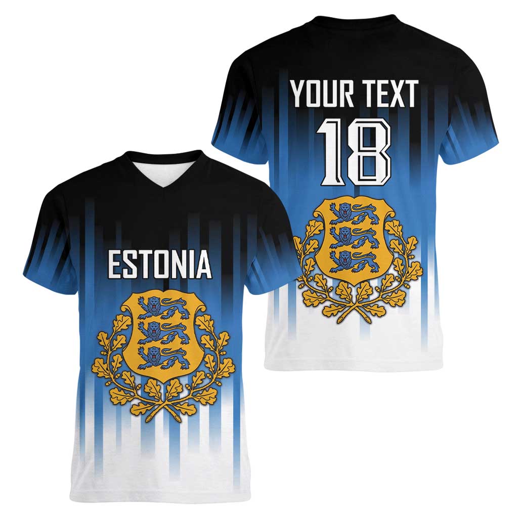 Custom Estonia Football Women V-Neck T-Shirt Come On Kalevipojad