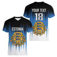 Custom Estonia Football Women V-Neck T-Shirt Come On Kalevipojad
