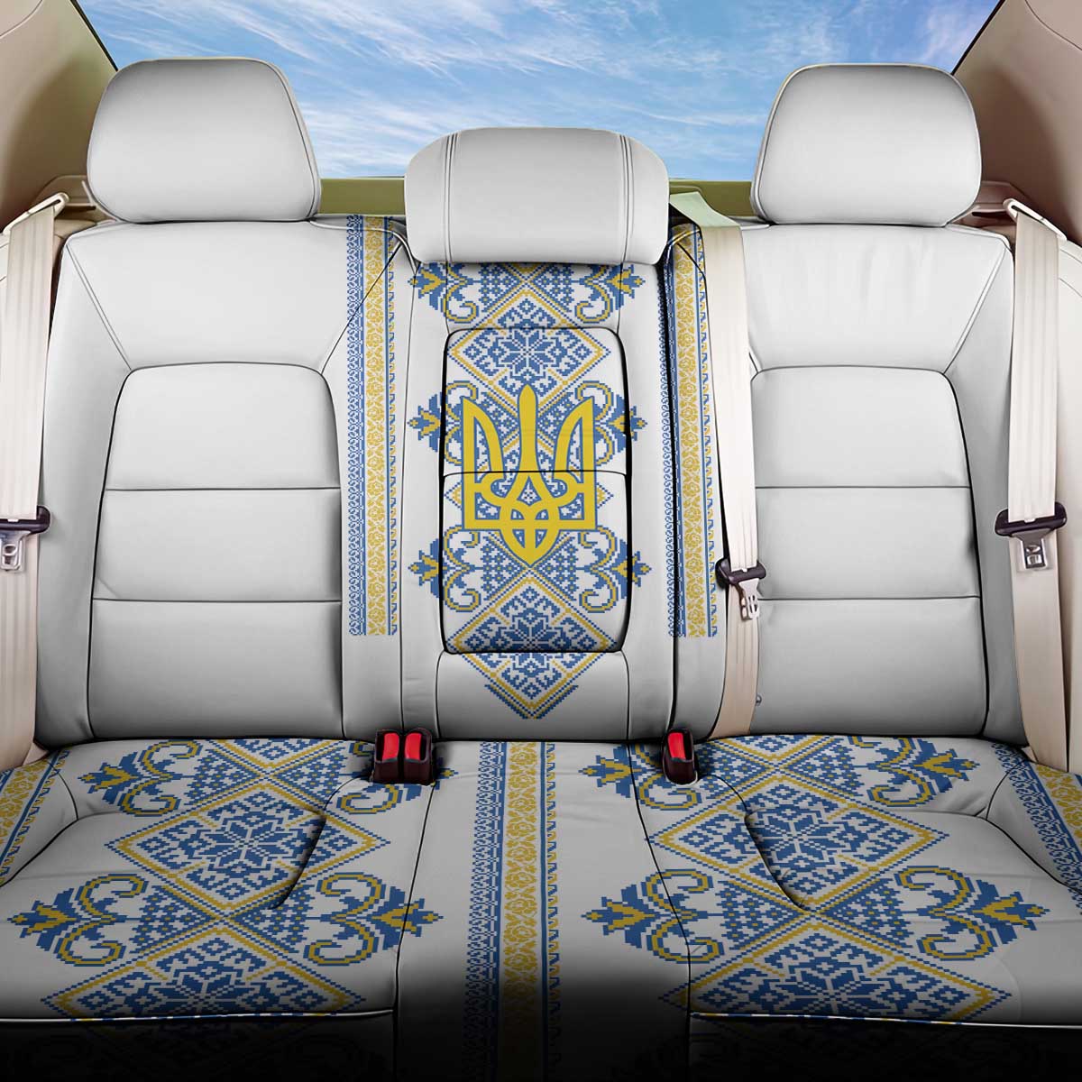 Vyshyvanka Day Back Car Seat Cover Ukrainian Folk Traditions Pattern White Version