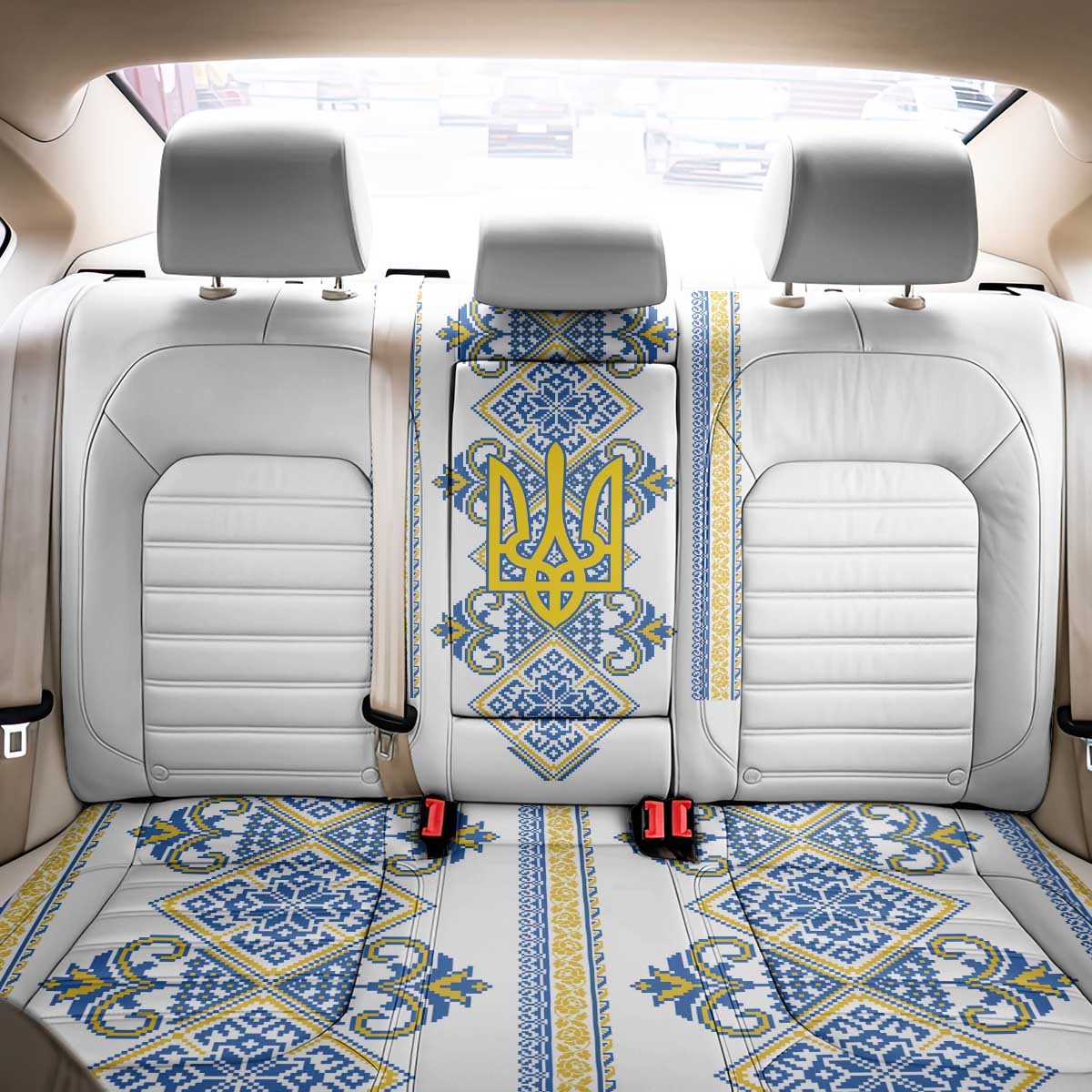 Vyshyvanka Day Back Car Seat Cover Ukrainian Folk Traditions Pattern White Version