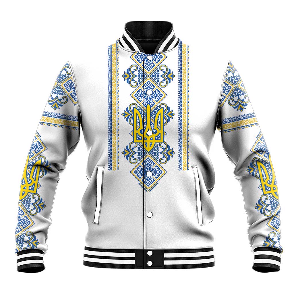 Vyshyvanka Day Baseball Jacket Ukrainian Folk Traditions Pattern White Version