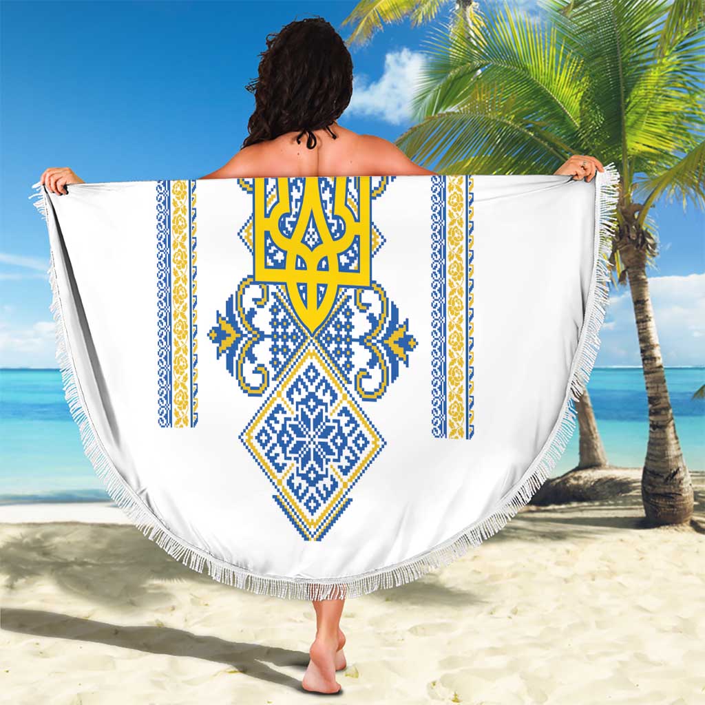 Vyshyvanka Day Beach Blanket Ukrainian Folk Traditions Pattern White Version