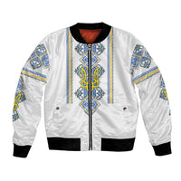 Vyshyvanka Day Bomber Jacket Ukrainian Folk Traditions Pattern White Version