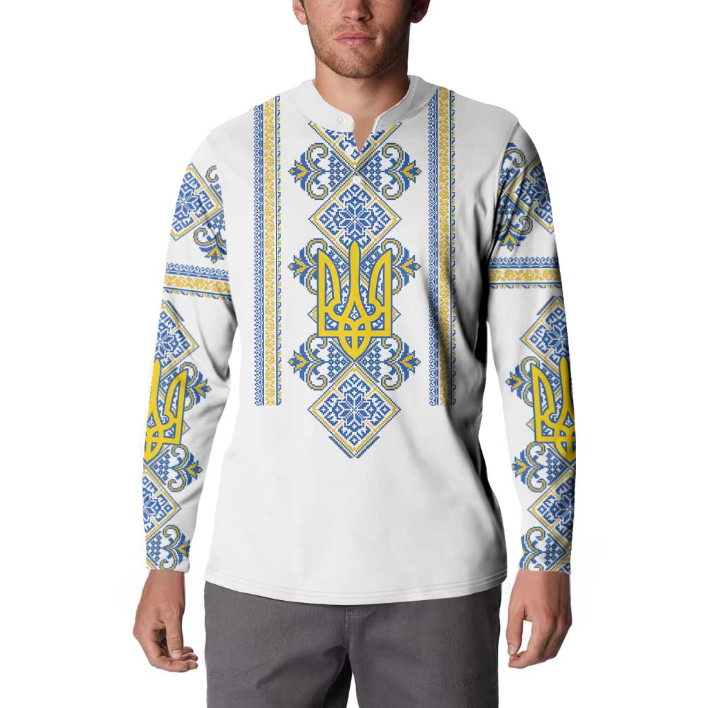 Vyshyvanka Day Button Sweatshirt Ukrainian Folk Traditions Pattern White Version
