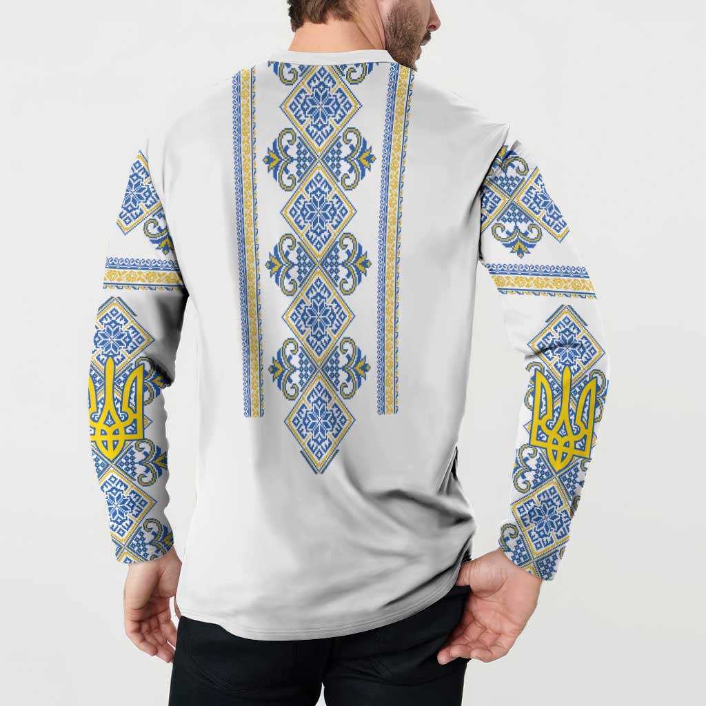Vyshyvanka Day Button Sweatshirt Ukrainian Folk Traditions Pattern White Version