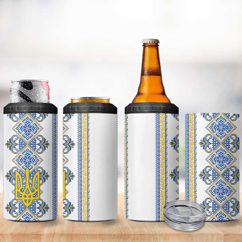 Vyshyvanka Day 4 in 1 Can Cooler Tumbler Ukrainian Folk Traditions Pattern White Version