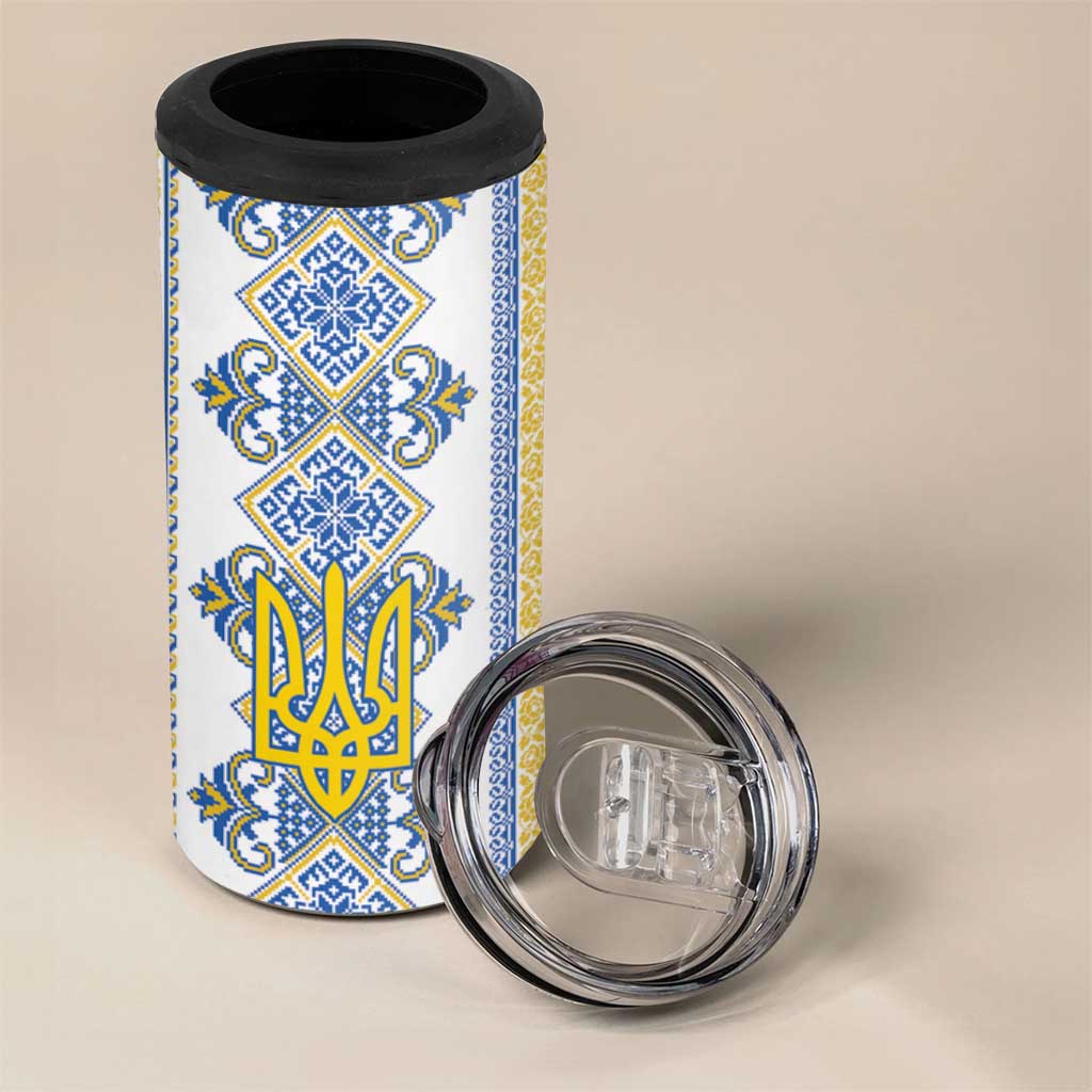 Vyshyvanka Day 4 in 1 Can Cooler Tumbler Ukrainian Folk Traditions Pattern White Version