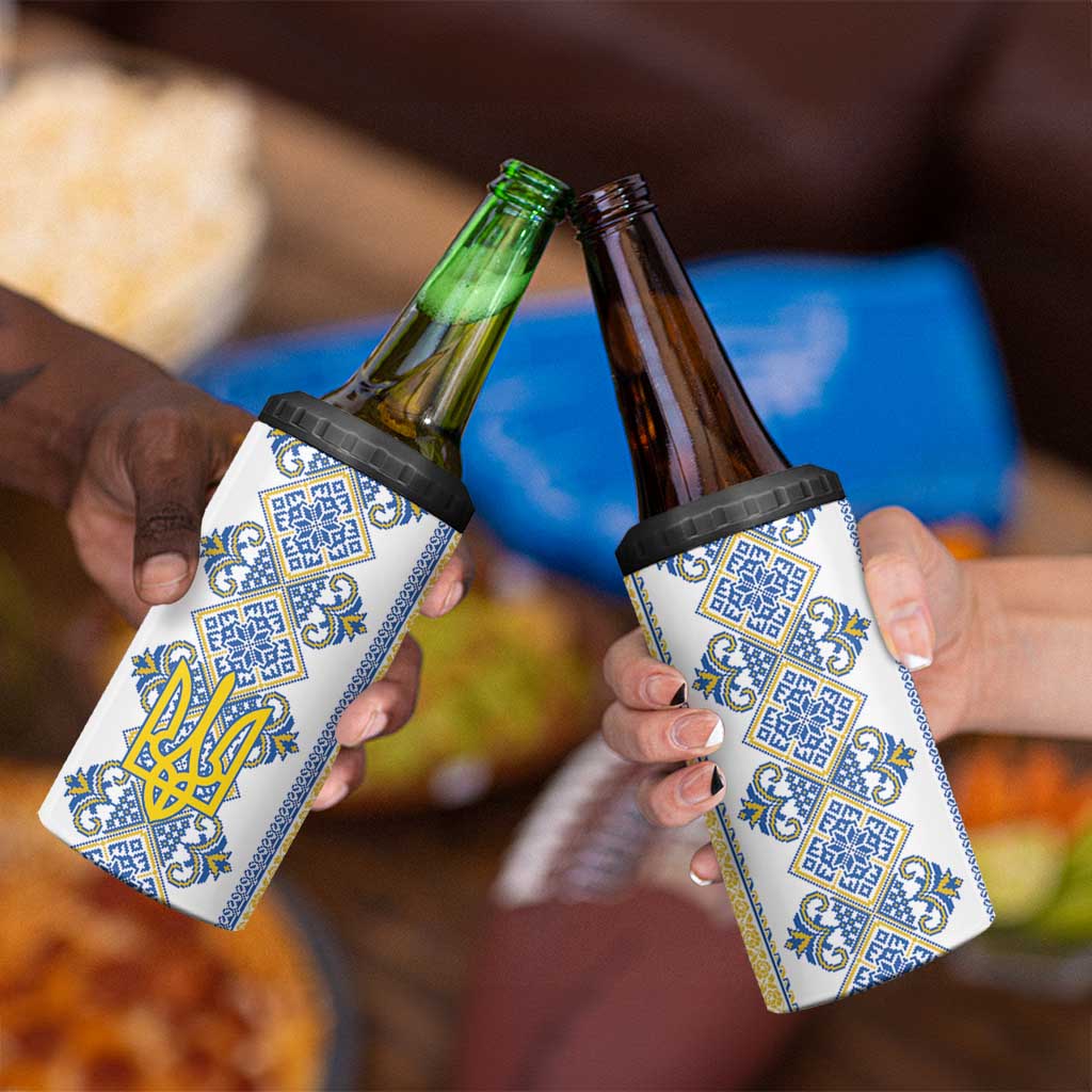 Vyshyvanka Day 4 in 1 Can Cooler Tumbler Ukrainian Folk Traditions Pattern White Version