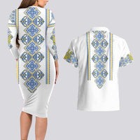 Vyshyvanka Day Couples Matching Long Sleeve Bodycon Dress and Hawaiian Shirt Ukrainian Folk Traditions Pattern White Version