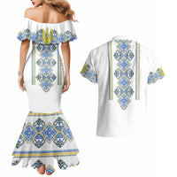Vyshyvanka Day Couples Matching Mermaid Dress and Hawaiian Shirt Ukrainian Folk Traditions Pattern White Version