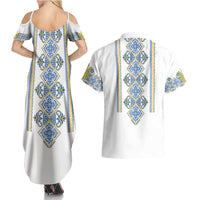 Vyshyvanka Day Couples Matching Summer Maxi Dress and Hawaiian Shirt Ukrainian Folk Traditions Pattern White Version