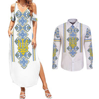 Vyshyvanka Day Couples Matching Summer Maxi Dress and Long Sleeve Button Shirt Ukrainian Folk Traditions Pattern White Version